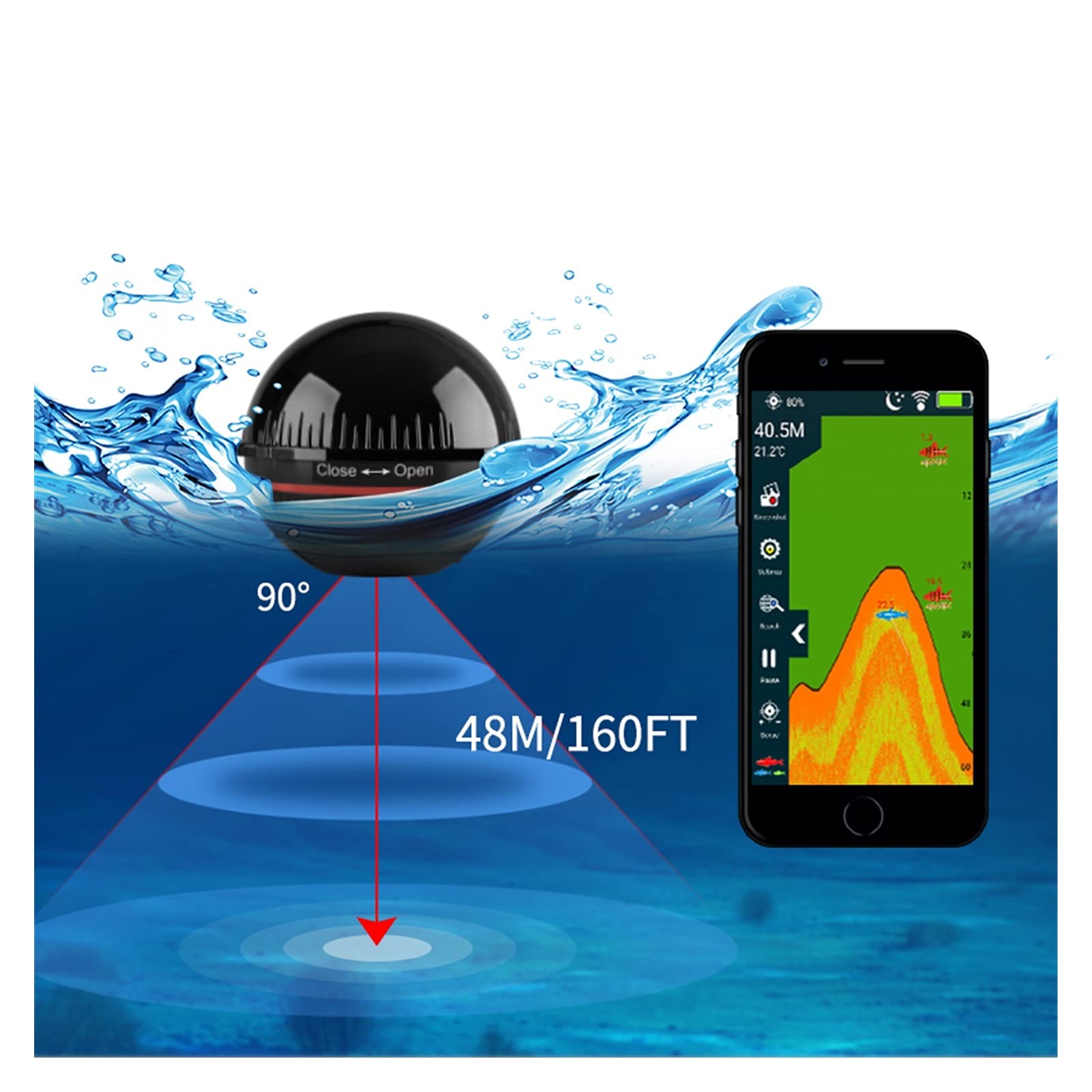 Buscador de Peces, Finder de Peces for FIHSING 48M / 160FT Profundidad inalámbrica Echo Sunder Sea Lake Portable Sonar en el almacén Ruso