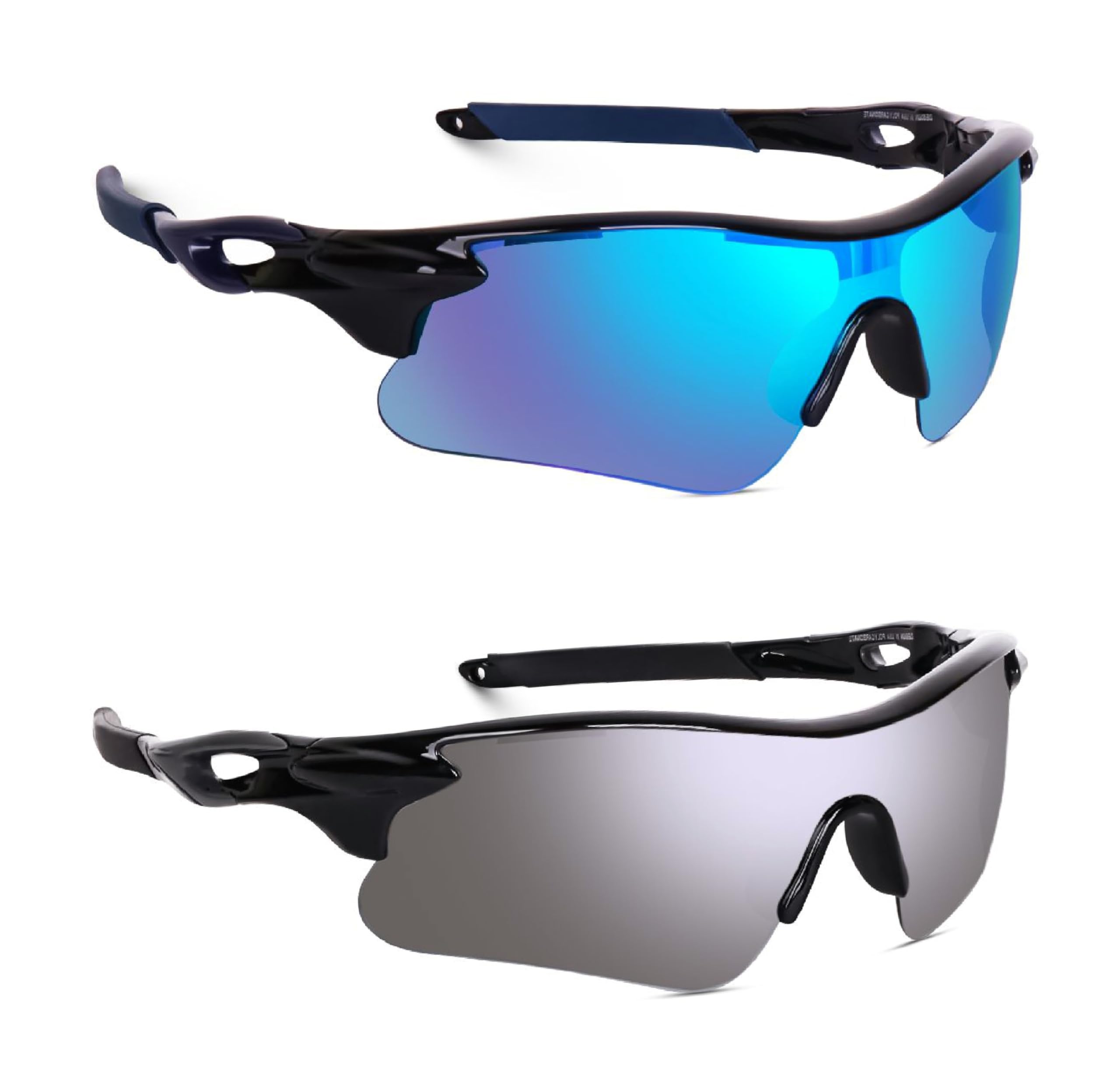 pc star | Full Rim Sports Branded Latest and Stylish Sunglasses | Polarized Lens And 100% UV Protected | Men & Women | Medium | Black Frame/Blue And Silver Mercury Lens - Pack of 2-picture-44