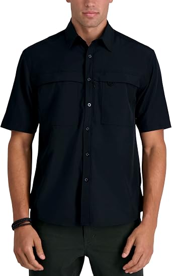 Haggar Mens Mens Short Sleeve Performance Button-Down Patterned Shirt Regular and Big and Tall