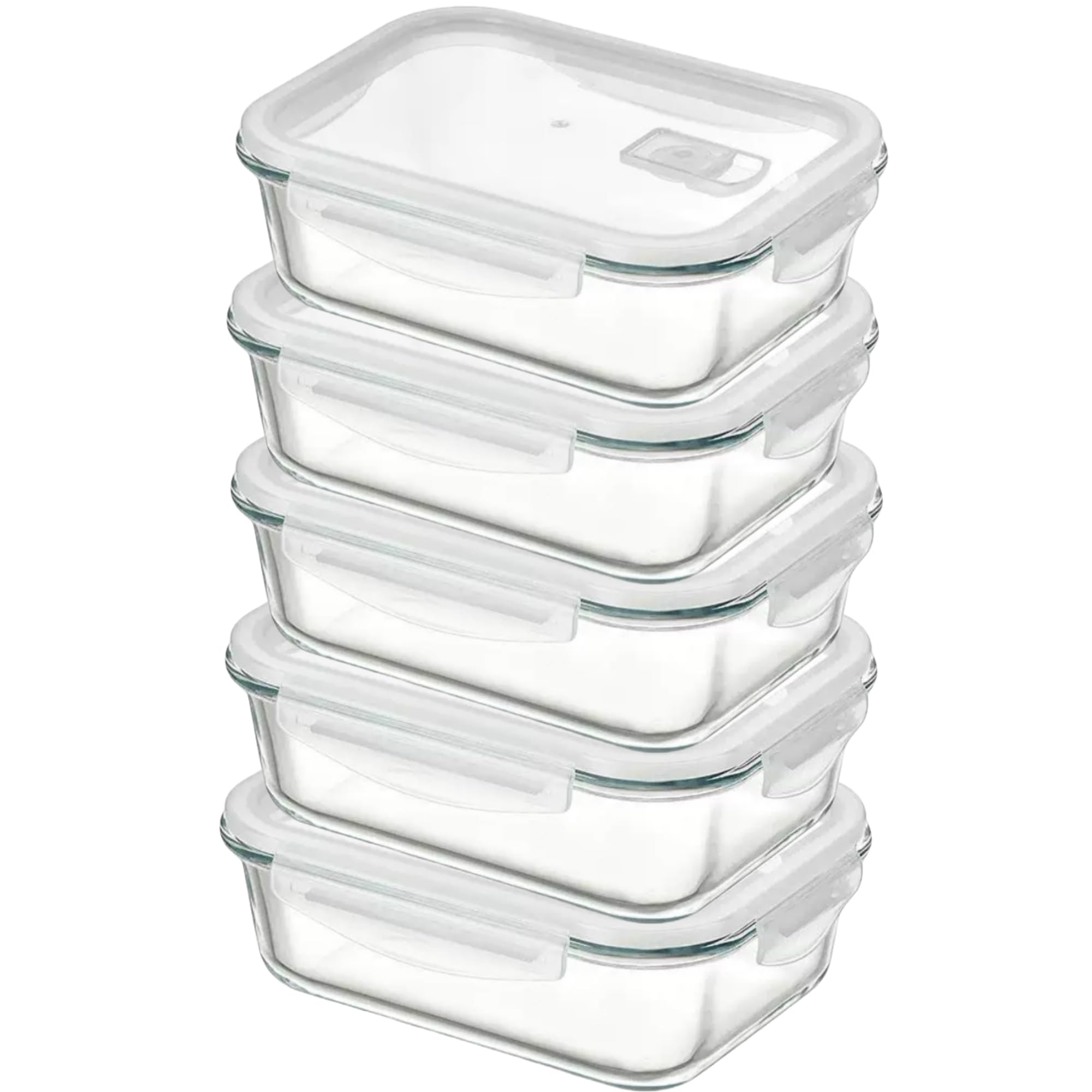 simpa 5PC Airtight Leakproof 1040ml Glass Food Containers with Smart Lock Lids for Meal Prep & Food Storage.