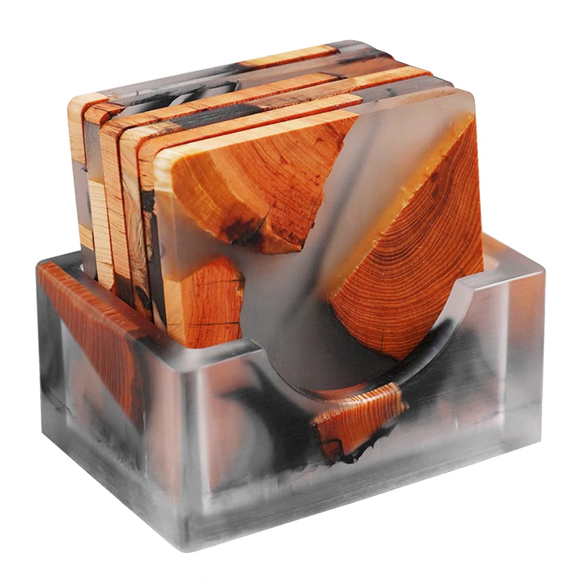 Wooden Coasters Set with Holder,6pcs Cedar Wood Resin Coasters,Unique Drink Coasters for Coffee Table Home Decoration (A Set)