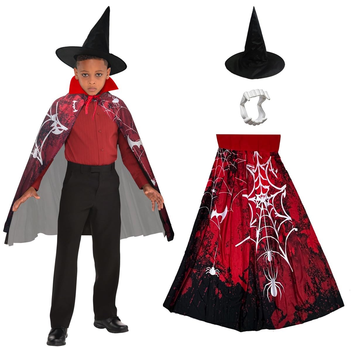 Halloween costume dress for boys and girls with cap and draculla teeth