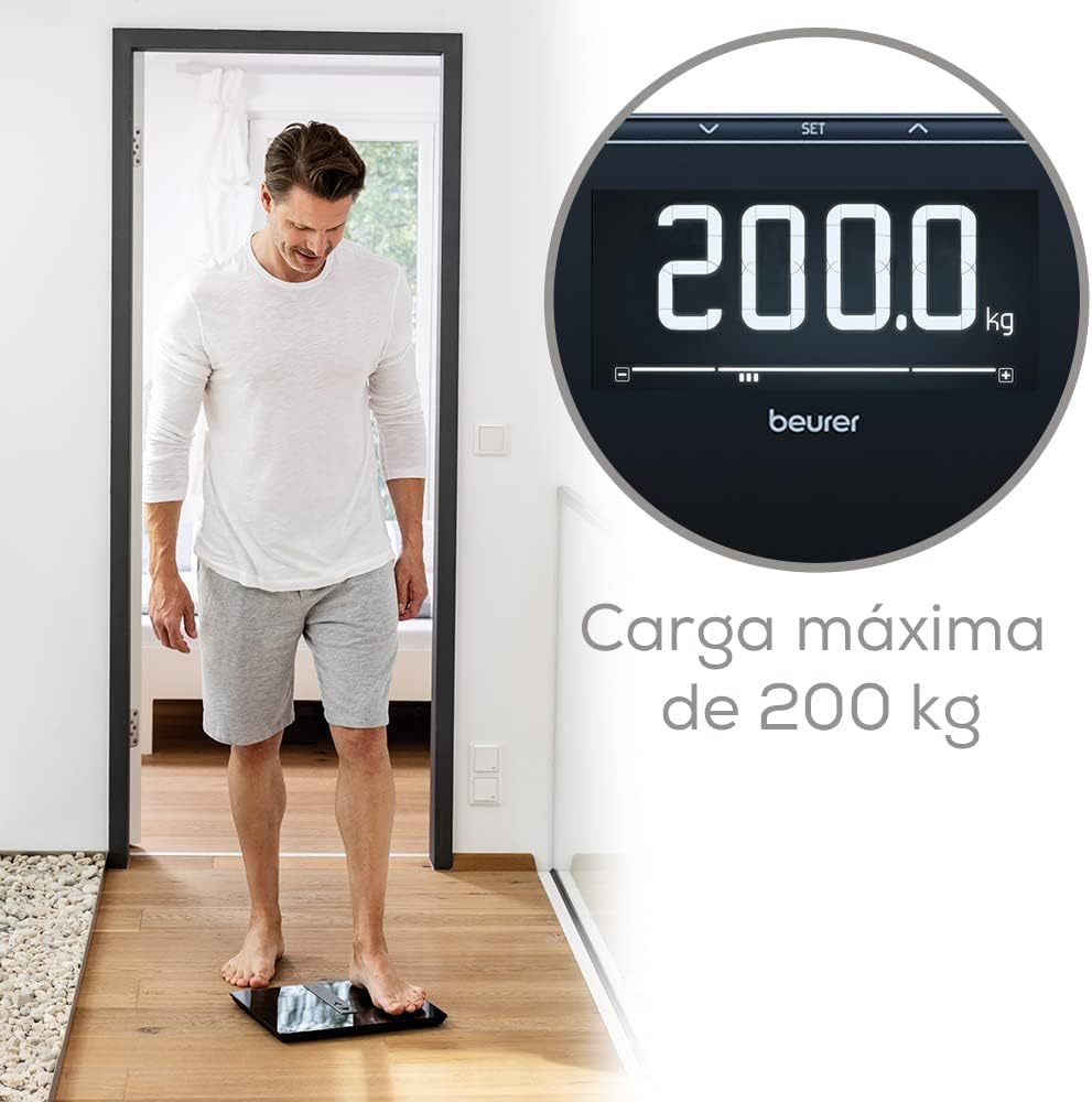 Beurer BF 400 black Báscula diagnóstica Signature Line, análisis corporal preciso para hasta 10 personas, con pantalla LCD inversa extra grande, capacidad de carga de hasta 200 kg