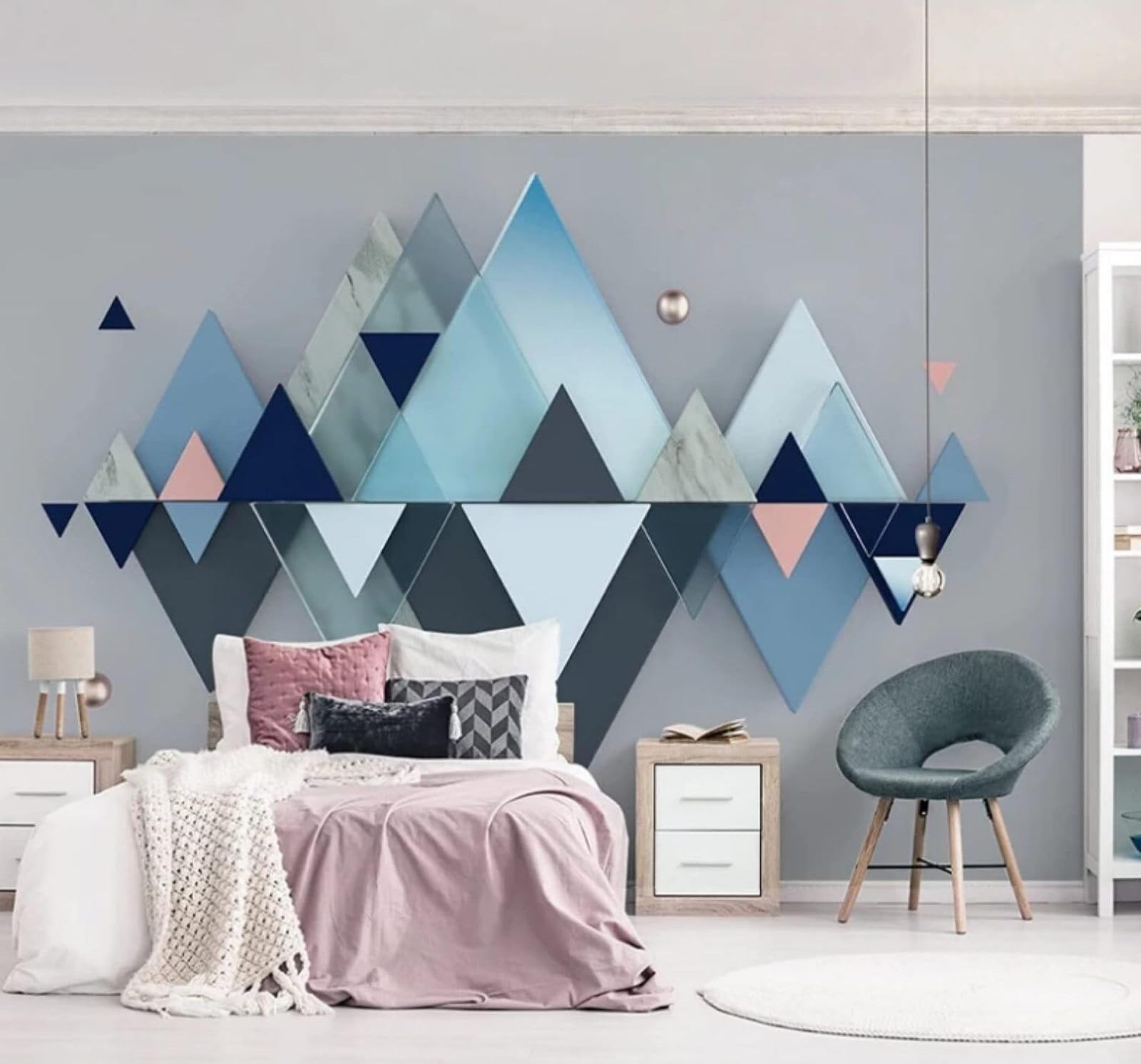 XLMING Abstract Three Dimensional Blue Geometric Patterns 3D Wallpaper Luxury Silk Study Dining Feature Sofa Grey Bedroom Living Room Tv Decorative Wall-200cm×140cm