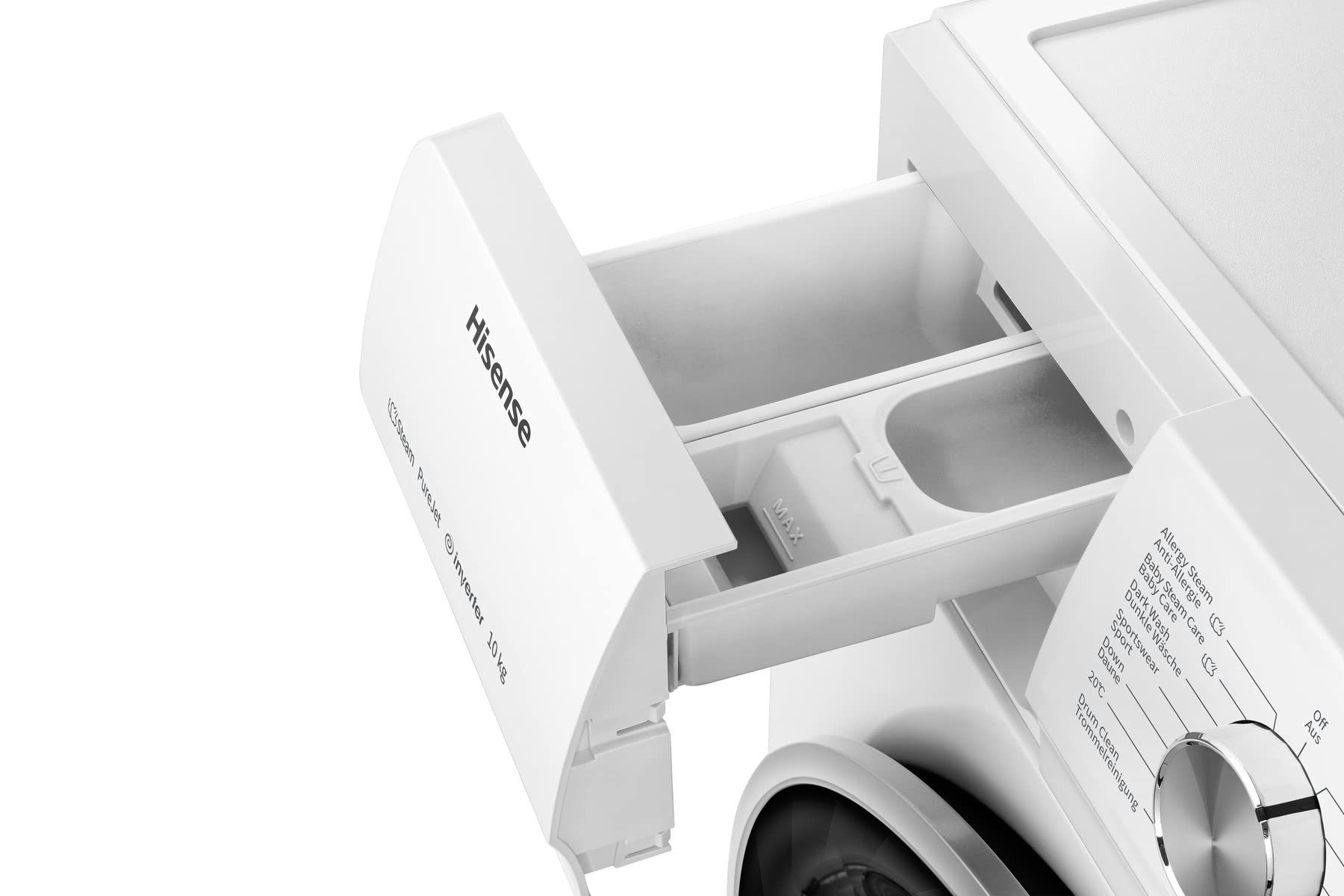 Hisense WFQA1014EVJM Waschmaschine mit Dampffunktion/10 kg/AquaStop /1400 U/min /15 Programme/Inverter PowerDrive Motor/Edelstahltrommel/Kindersicherung/Trommelreinigung/Weiß