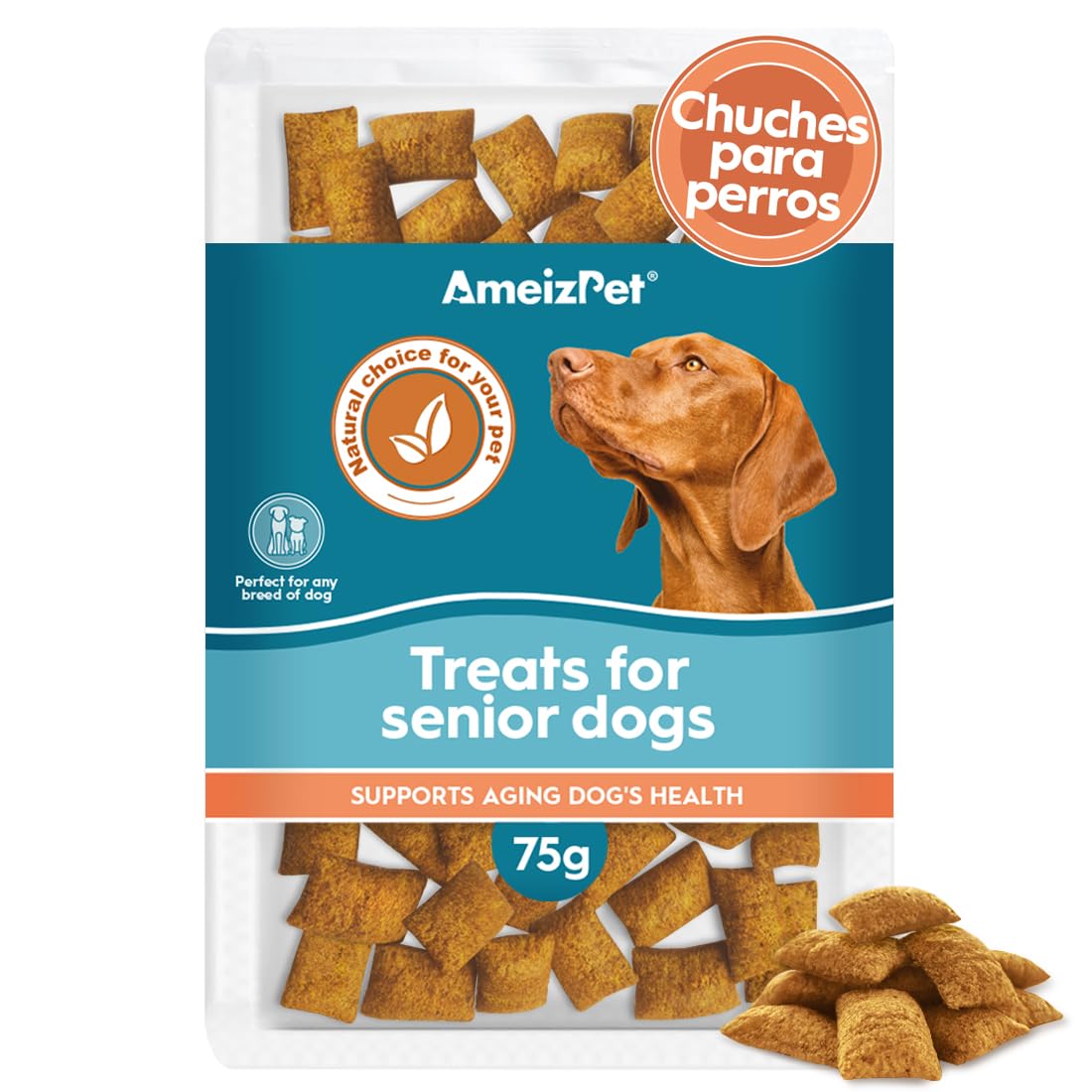 AmeizPet Comida Seca para Perros, Galletas para Perros, Suplementos para Perros Mayores, Golosinas Masticables para la Piel y el Pelaje de Mascotas para Perros Mayores para Longevidad 75 g (2.6 oz)