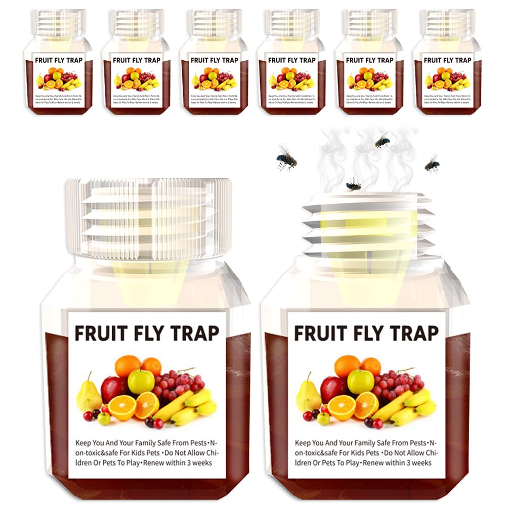 8 Pack Fruit Fly Trap, Highly Effective Fruit Fly Killer with Funnel, Fruit Fly Catcher Up to 3 Weeks for Areas with Plants Home and Kitchens for Performance per Bottle for Child Elder Pet Friendly