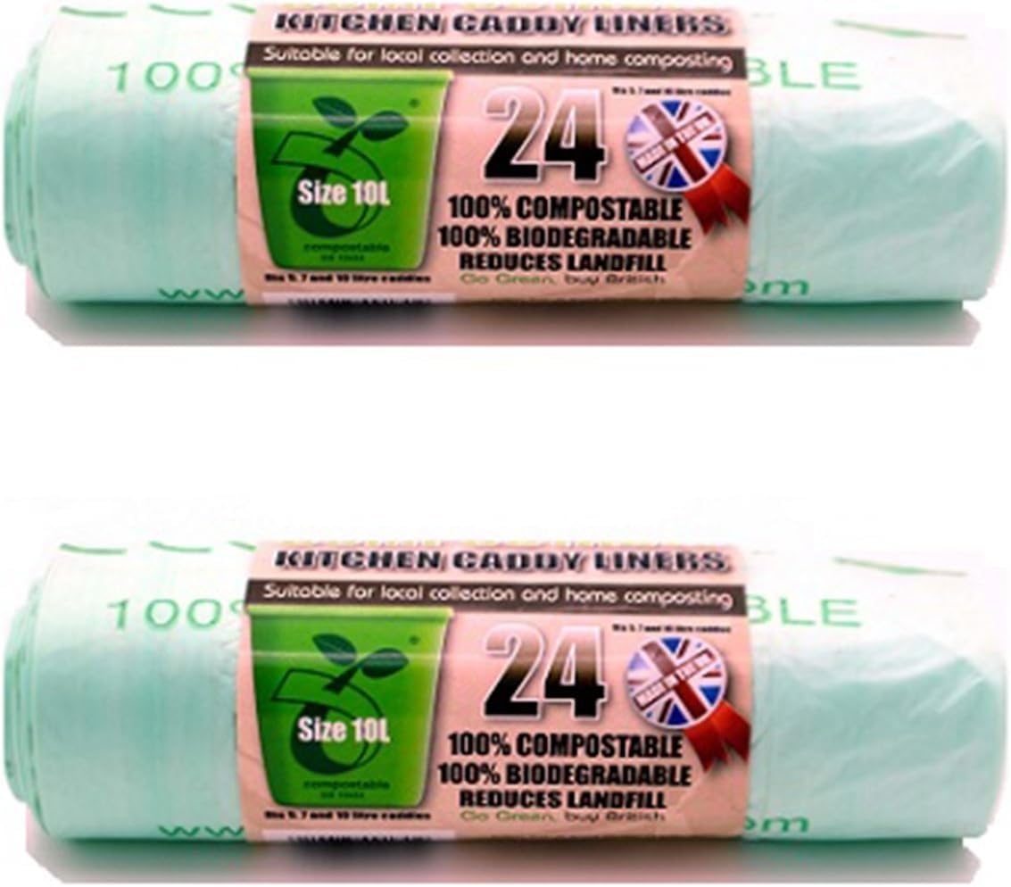 Compostable Kitchen Caddy Bin Liners, Food Waste Collection Bags PACK OF 2 ROLLS (10L)