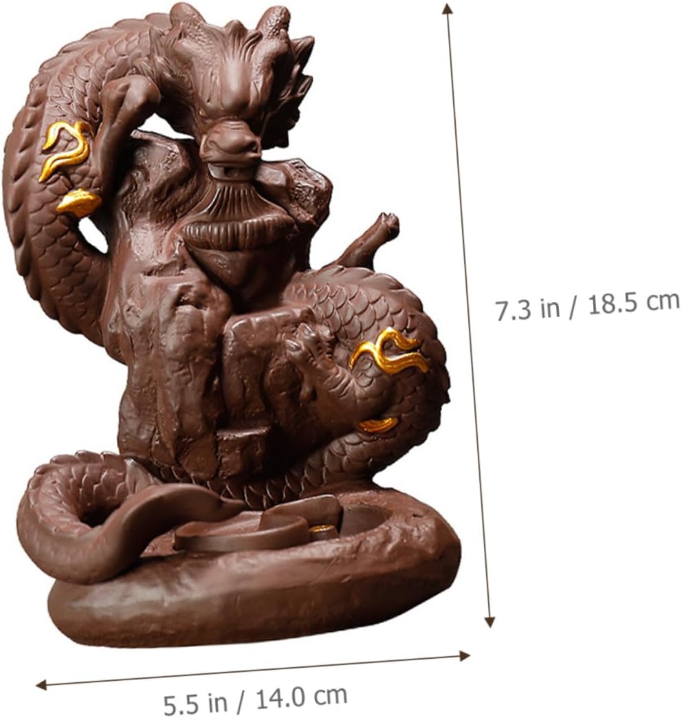Yardwe Dragon Backflow Incense Holder Purple Sand Cone Burner Dragon Design Censer Home Fragrance Decor for Office and Meditation