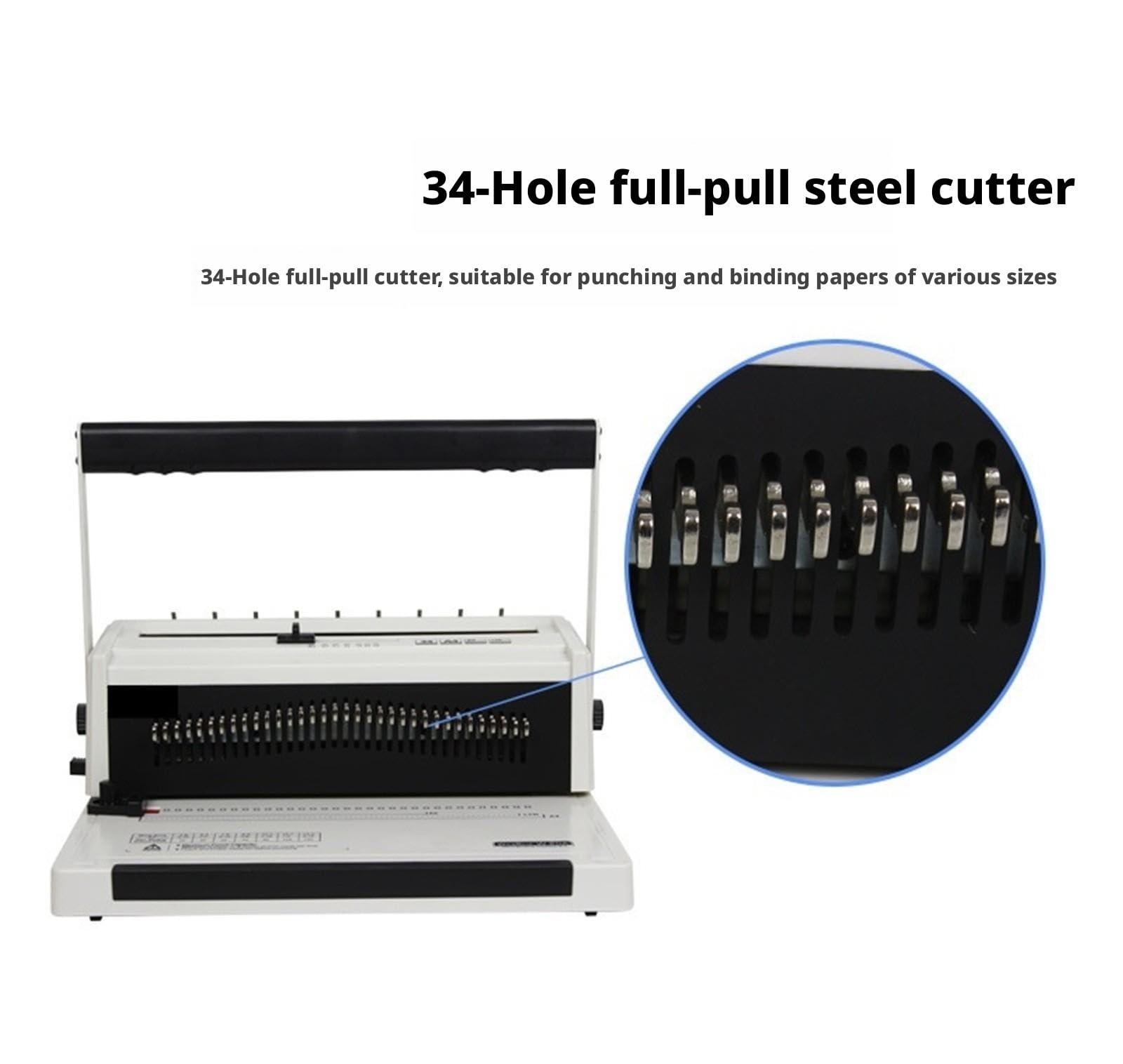 Rund-/Quadratlocher mit vollständiger Entriegelung, 34-Loch-Drahtbindemaschine mit zwei Schlaufen for Büro/Schule/Zuhause Heimschulprojekte(Square hole)