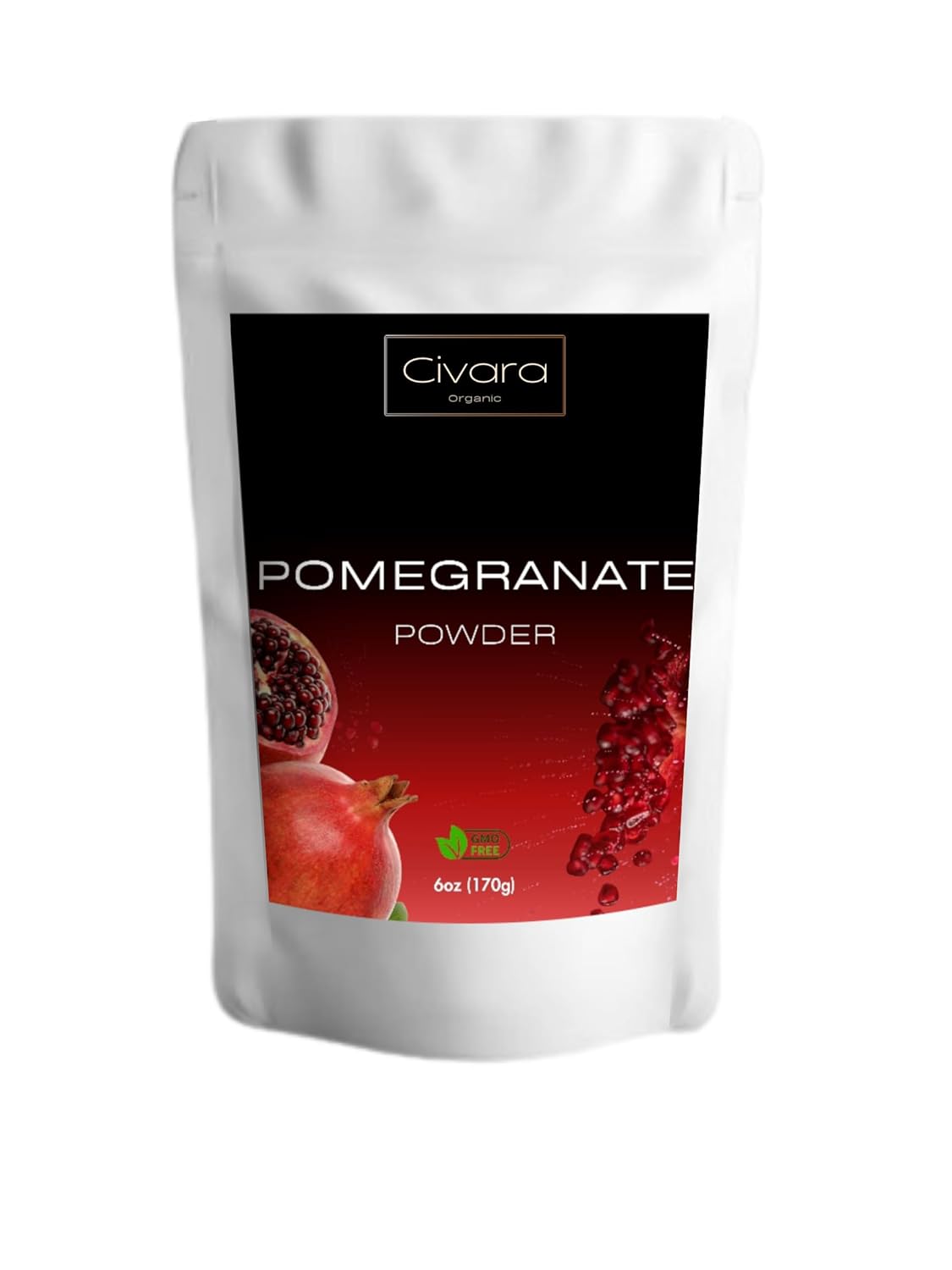 Civara Organic Pomegranate Powder, 6oz & 12oz | 100% Natural Fruit Powder | No Sugar & Additives | Great Flavor for Drinks, Smoothie, Beverages | USDA Organic | Vegan | Gluten Free (6 Ounces)