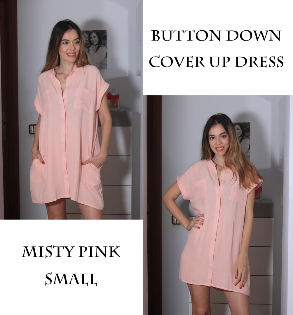 AI'MAGE Womens Bathing Suit Cover Ups Summer Shirt Dress Casual Short Sleeve Button Down Beach Shirts with Pockets S-XXL - Image 2