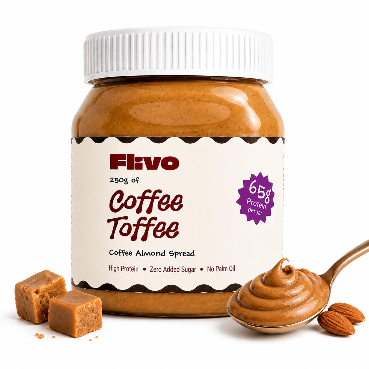 Flivo Coffee Almond Spread| No Palm Oil | No Added Sugar | Naturally Sweetened with Monk Fruit 250g | 65g High Protein Packed Breakfast Snack| Spread | No Stabilizers-picture-28