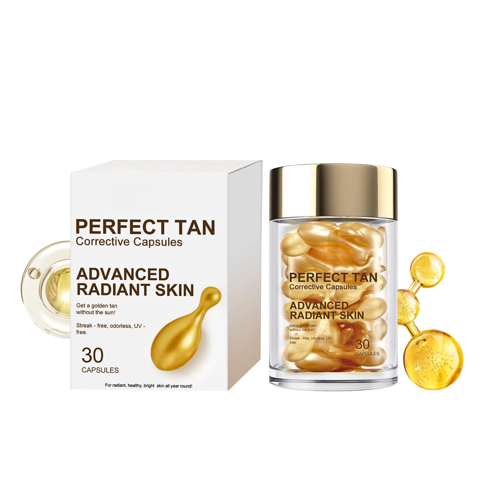 Self Tanning Corrective Capsules with Tanning Accelerator-Tanning Drops for Face&Body,Vegan&Sunless-Skin Tone Correction&Revitalization for Radiant Glow