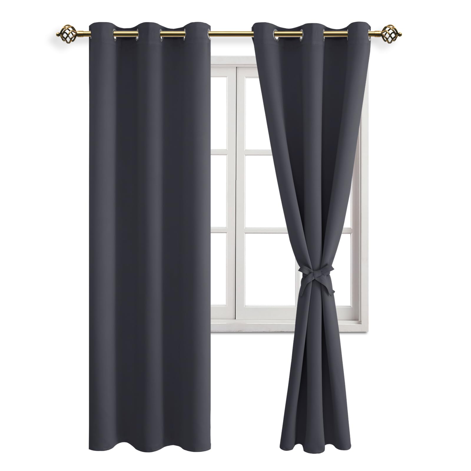 JIUZHEN Vorhang Blickdicht mit Raffhalter Verdunkelungsvorhänge Thermogardine Ösen Gardinen Ösenvorhang für Schlafzimmer Wohnzimmer, Dunkelgrau, 2 Stück, 228x117cm(HxB)