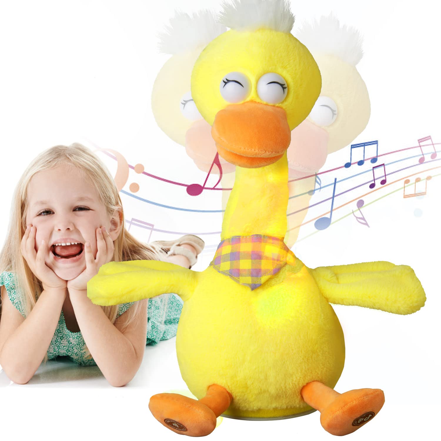 13" Talking Dancing Duck, Repeating What You Say Mimicking Recording Plush Baby Toy Musical English Songs Singing Talking Glowing Animated Twisting Gifts of Lighting Up Funny Toys for Boys Kids