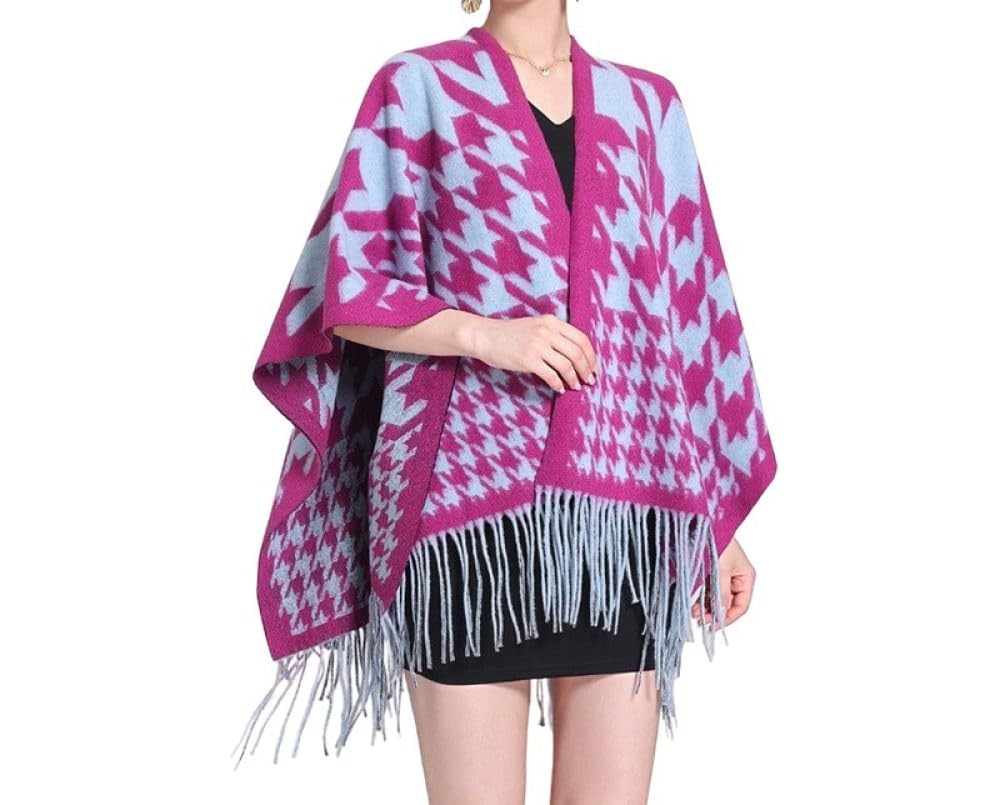 Chal para Mujer Poncho Capa,cálido Vintage Pata de Gallo Borla Pashmina Chal Wrap Elegante Cárdigans con Frente Abierto Suéter Bufanda Abrigo de Manta Liviana para Mujer Otoño Invierno
