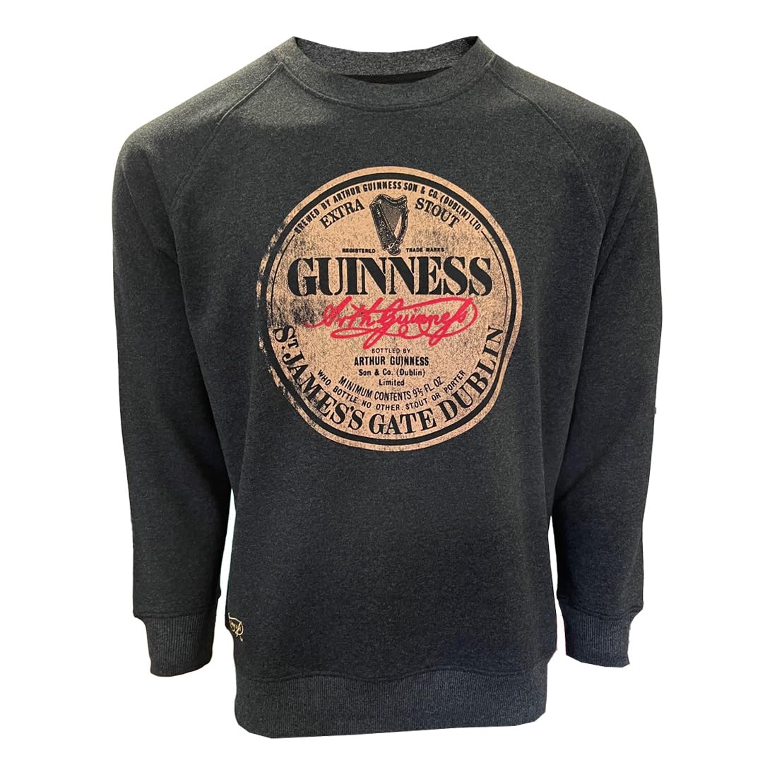 Traditional Craft Guinness Sweatshirt for Men Ireland Charcoal Vintage Label Long Sleeve, Charcoal, XL