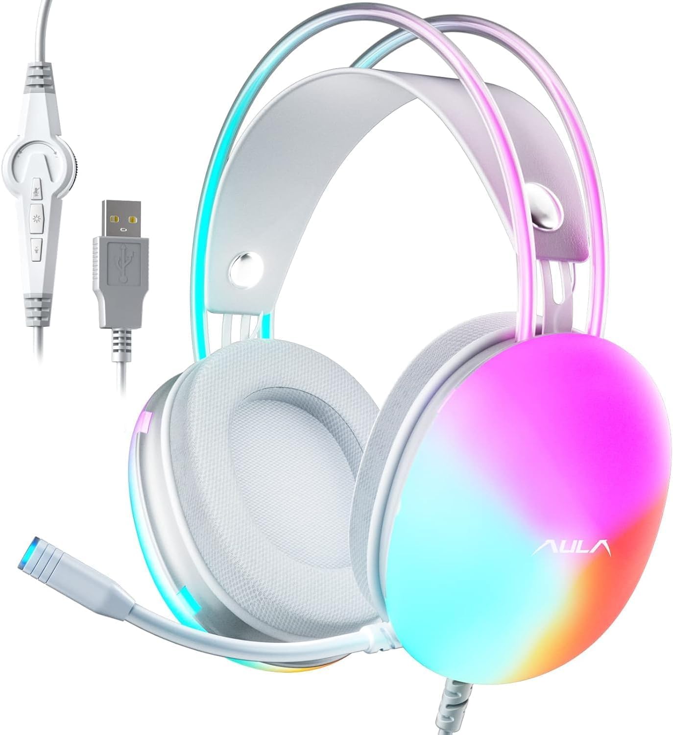AULA S505 USB Wired Gaming Headset with Mic for PC | RGB Rainbow Backlit, Virtual 7.1 Surround Sound, 50mm Driver, Soft Memory Earmuffs | Wired Laptop Desktop Computer Headset (Pink)-picture-17