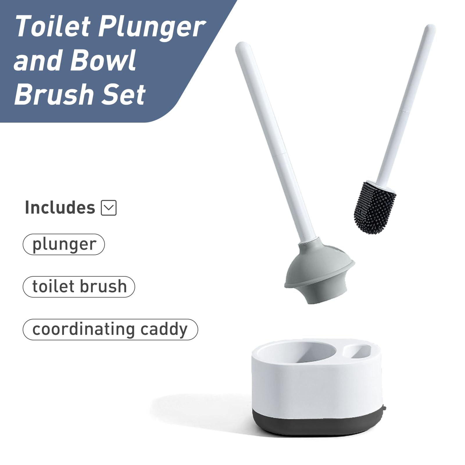 Set di scopino per WC in silicone, set 2 in 1 con scopino per WC e supporto a stantuffo, set di scopino per WC a stantuffo, scopino per WC, set di scopino per WC e set di sturalavandini