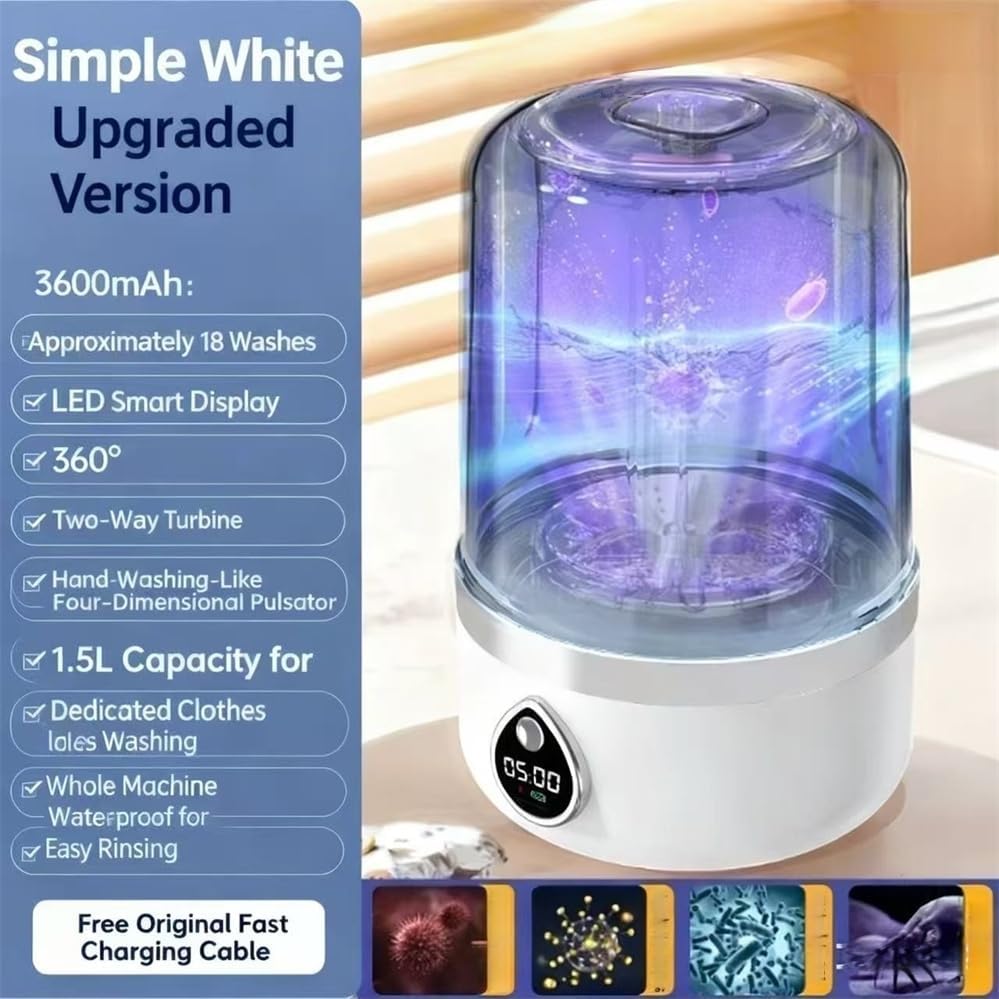 Miniatura 7 de Mini lavadora, lavadora de ropa interior de 1.5 litros de capacidad, ciclo de lavado de 360, pantalla LED de lavado rápido de 5 a 15 minutos, diseño