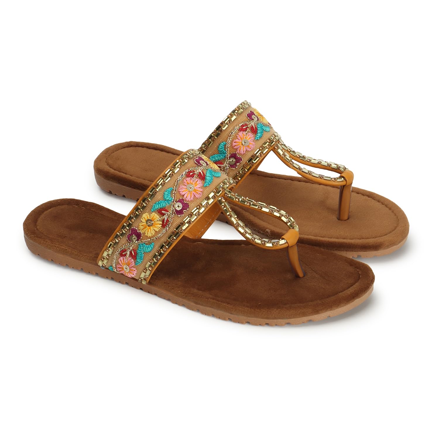 Naitik Womens Fancy Wedding Embroidery Kolhapuri Stylish Casual Flat Sandals, Ethnic Chappals for Party & Occasions (Yellow) (B0CKXKDKXP) Amazon Price History, Amazon Price Tracker