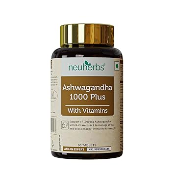 Neuherbs Ashwagandha 1000mg Tablets For Men | Manage Anxiety & Stress Relief | Ashwagandha Supplements With Vitamin B6, B9, B12 & E To Boost Energy, Immunity & Strength - image, photos