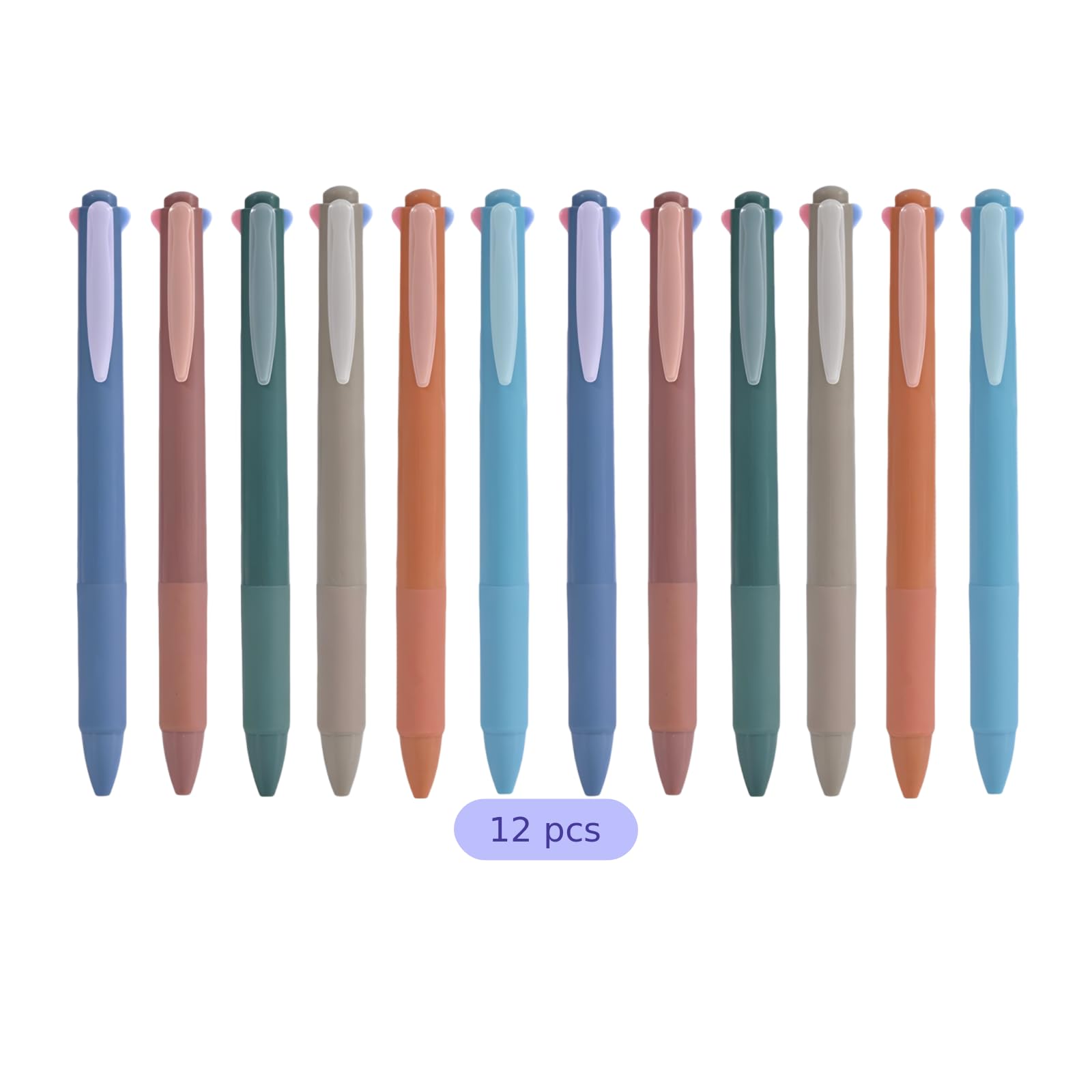 Lot de 12 stylos rétractables multicolores 4 en 1, pointe fine 0,5 mm, tons terre, encre à séchage rapide, écriture fluide pour prise de notes, journaling, école, bureau, 14,6 x 1,5 cm