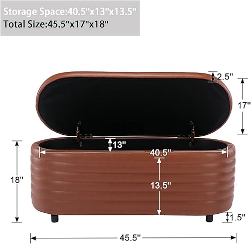 Miniatura 79 de Kmax Banco de almacenamiento de 45 pulgadas, banco otomano tapizado de piel sintética para dormitorio, sala de estar, pasillo, color blanco Oval-