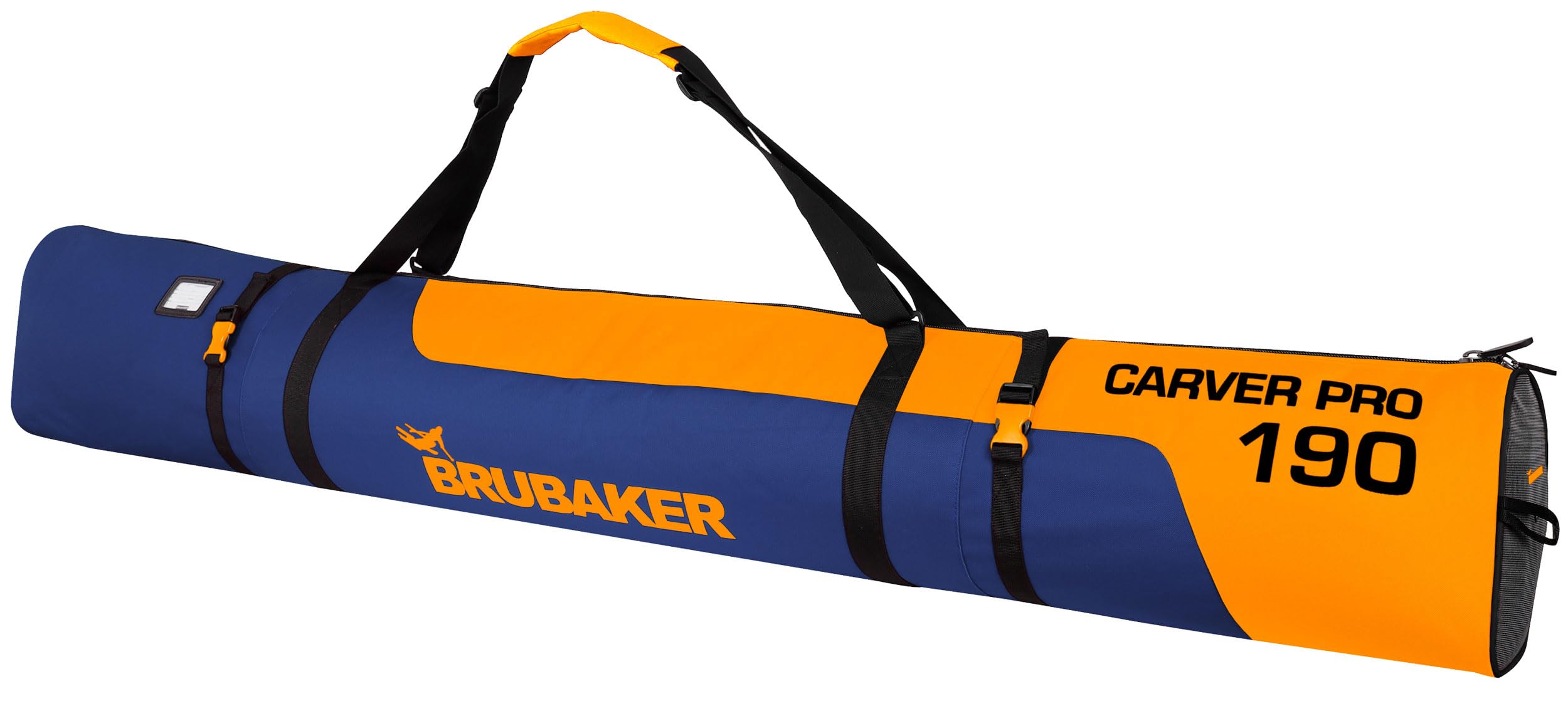 BRUBAKER Carver Pro Ensemble combiné de sacs à chaussures de ski et sac à dos pour 1 paire de bâtons, chaussures et casque - Rembourré, indéchirable et robuste - Pour skieurs - Bleu et orange