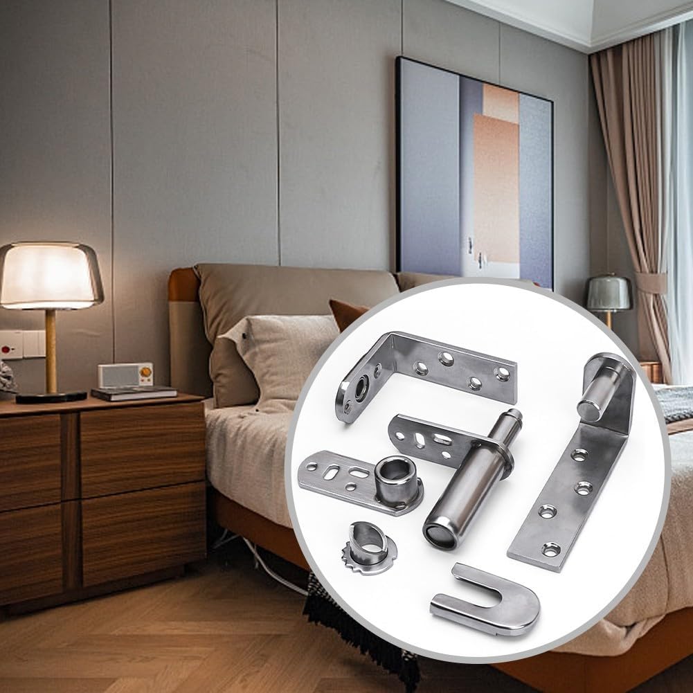 Steel Self-Closing Pivot Hinge Wooden Cabinet Interior Doors, Brushed Finish -Proof Hardware, Construction, Silver, 2 Pack(L)