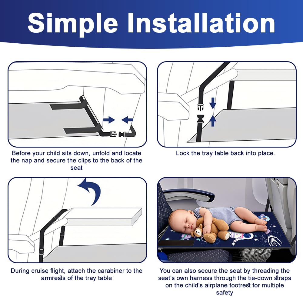 Reposapiés de Avión para Niños, Extensión de Asiento de Avión para Niños, Cama de viaje para niños en avión, para dispositivos de avión, vuelos de corta distancia(Azul)
