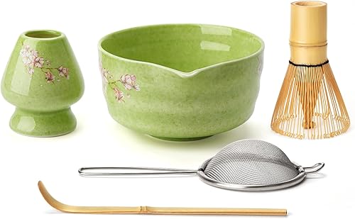 Miniatura 12 de Juego de batidor de matcha, kit de matcha degradado, cuenco de cerámica con boquilla (18 onzas), batidor de bambú, tamiz inoxidable, soporte