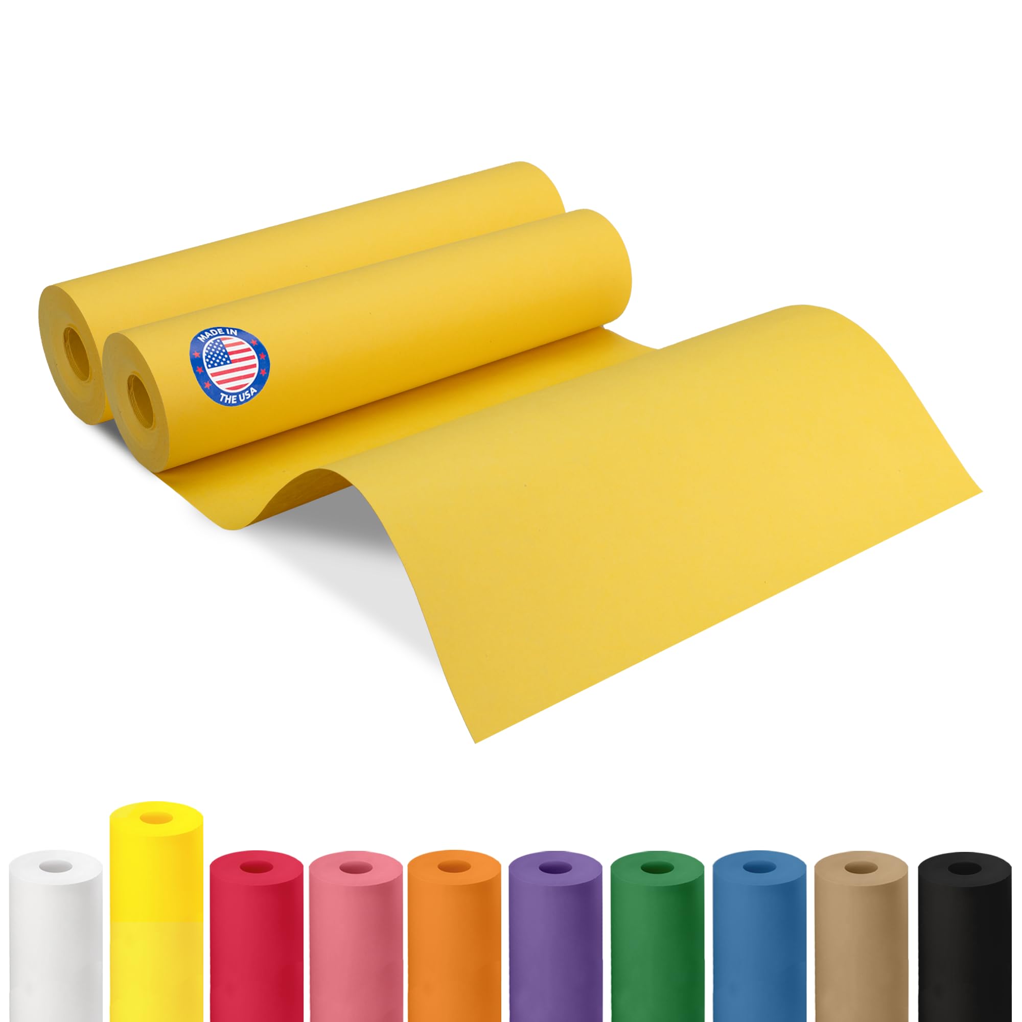 Lot de 2 rouleaux de papier kraft jaune de 30,5 x 3048 cm – Fabriqué aux États-Unis pour emballage cadeau, loisirs créatifs pour enfants, projets scolaires – 100 % recyclé, matériau naturel de 22,7 kg