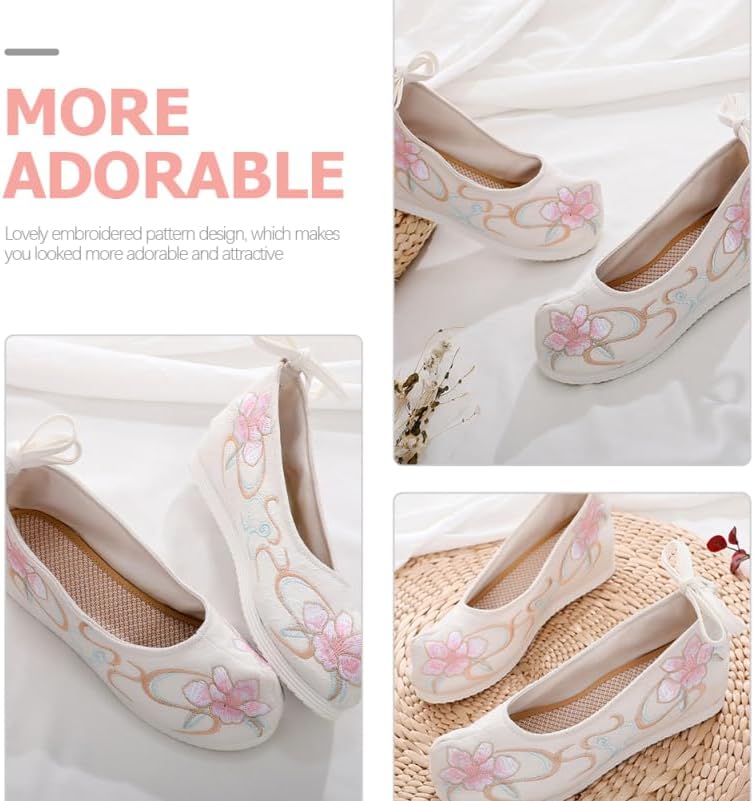 Holibanna Hanfu Shoes for Women Embroidered Canvas Flats Chinese Style Breathable Non-Slip Comfortable Performance Footwear 9.44X3.30X1.96In
