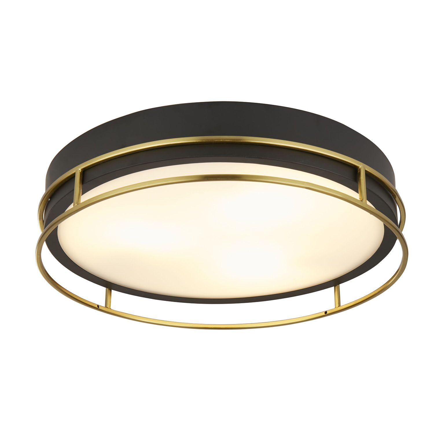Searchlight Lighting Black & Brass Searchlight Phoenix 3 Light Flush Black, Brass, Frosted Glass