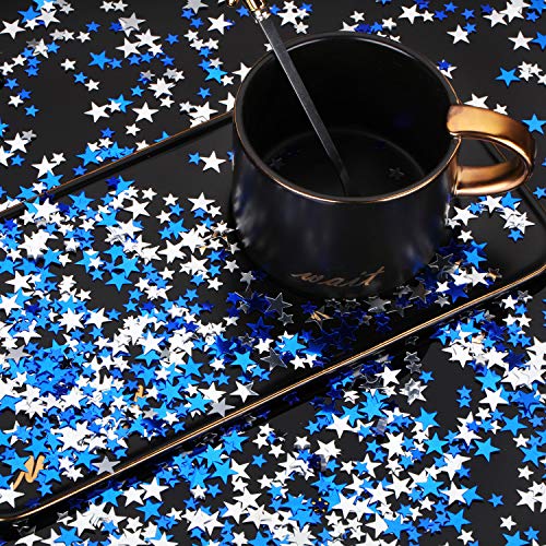 Image of Hestya 60g Star Confetti Glitter Table Confetti Metallic Foil Stars for Party Wedding Festival Decorations(Blue Silver,10mm and 6mm)