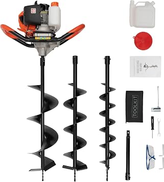 52CC Auger Post Hole Digger Gas Powered Post Hole Auger 2 Stroke Auger Digging Drill Machine W/4"6"8" Auger Drill Bits & Extension Rod, Earth Auger Hole Digger Machine For Fence Garden Farm