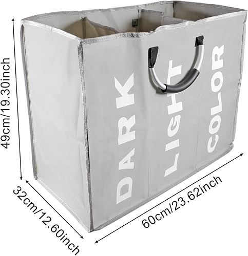 Miniatura 4 de Cesta plegable de 94 litros con asa dividida para ropa sucia, 3 secciones para ropa sucia, bolsa clasificada plegable para dormitorio escolar,