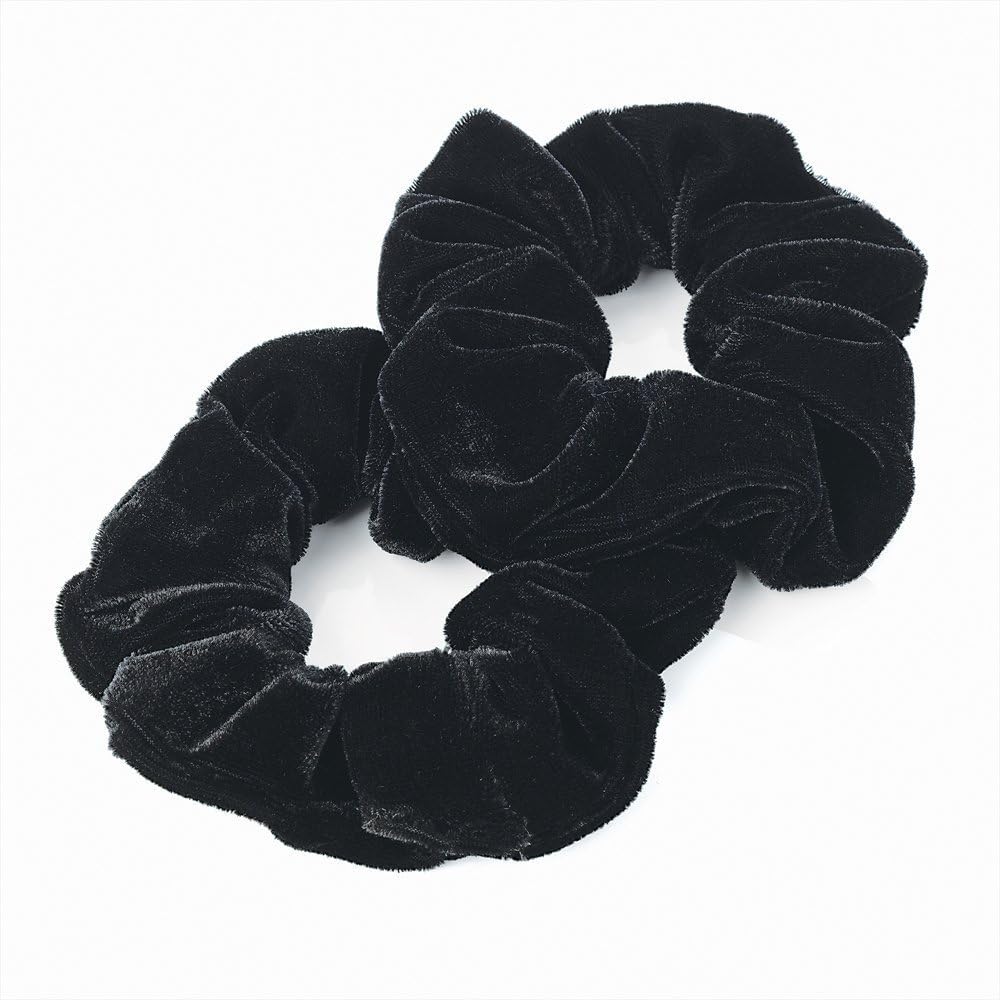 Pair of Black Velvet Feel Hair Scrunchies Bobbles Elastic Hair Bands