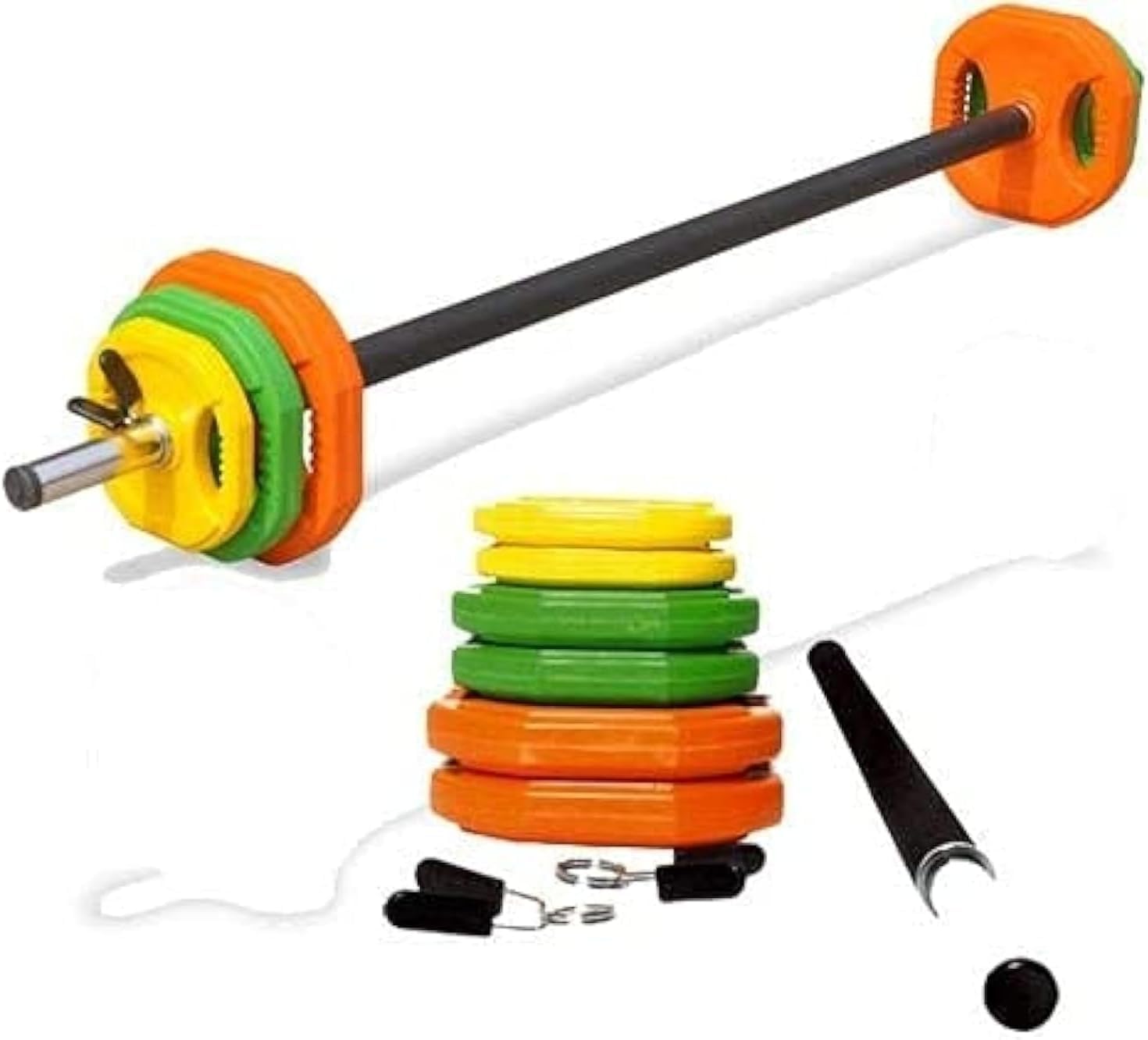 PRIME TAG Fitness Cardio Body Pump Set, Adjustable Barbell Weight Plates for Home & Gym Workout Set – 1 Bar|2 x (1.25, 2.5, 5 kg) |2 Spring Locks Weight Plates & Barbell Clips