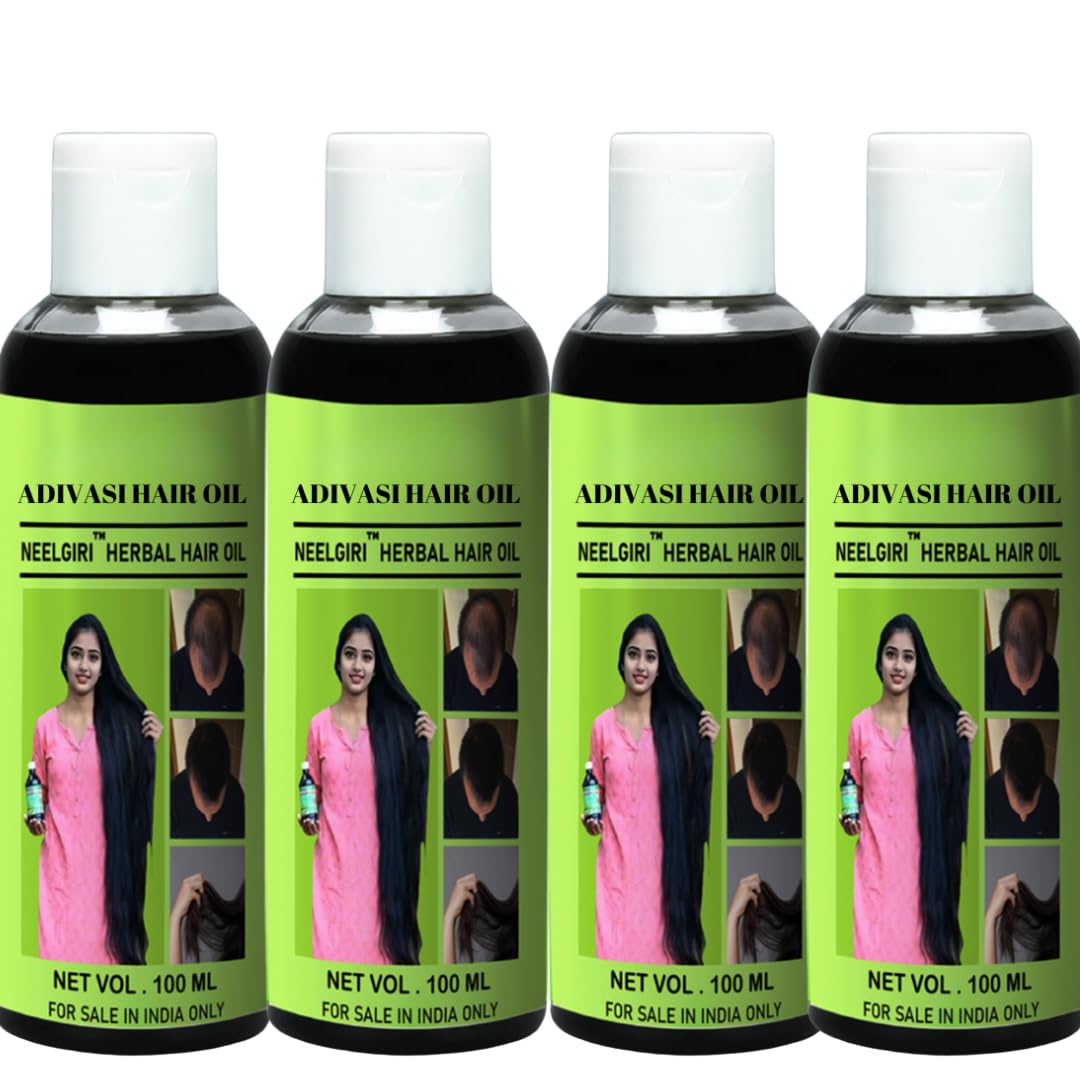 Original Adivasi Neelgiri Herbal Hair Oil - 100ml, Pack of 4 | Brahmi, Bhringraj & 108 Herbs | Non-Sticky, Overnight Cooling Formula | Authentic Herbs from Nilgiri Hills | Original QR & Barcode