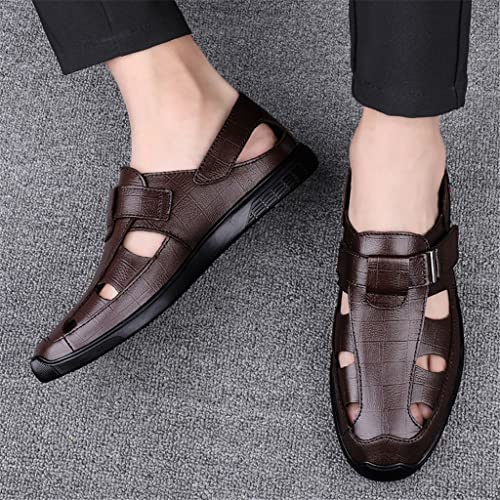 YMGSCC Leather Men Sandals Men Business Dress Sandals Handmade Leather Shoes Men Sandalias(White-Patch Five-Pointed star4,42 Code) - Image 5
