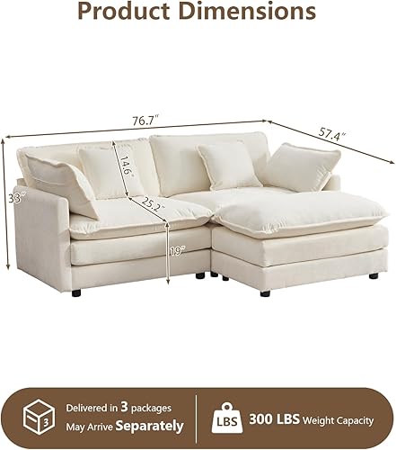 Miniatura 2 de Sofá Seccional Modular, Sofá Loveseat Moderno Sofá Nube con Otomana Móvil, Cómodo Asiento Profundo de Chenille en Forma de L Sofás para Sala de