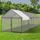 NUGRIART Metal Chicken Coop with Waterproof Cover, 157'x40'x40' Portable Poultry Cage, Outdoor Backyard Farm Walk-in Hen House for Chickens, Ducks, Rabbits and Small Pets