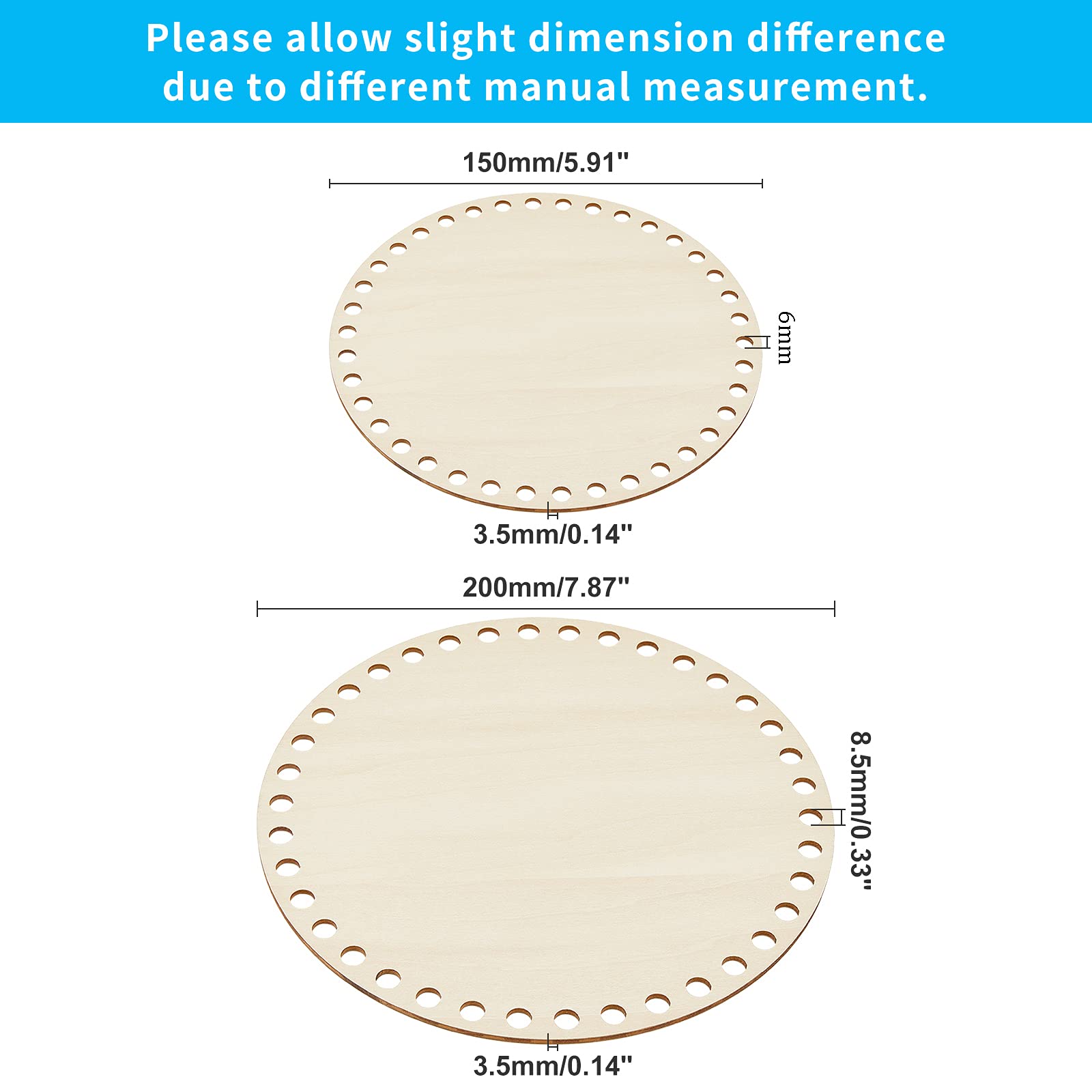 Fondi Per Cesti In Legno Naturale - 2 Pezzi Da 15 E 20 Cm - Per Uncinetto E Tessitura Fai Da Te - Foto 3