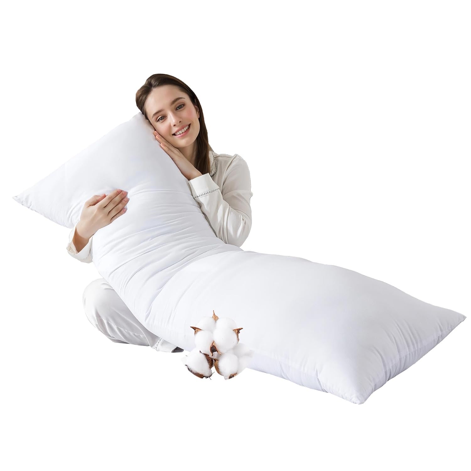 SHOUREN Cotton Body Pillow Insert - Cooling Breathable Full Body Pillow for Side Sleeper - Soft Long Bed