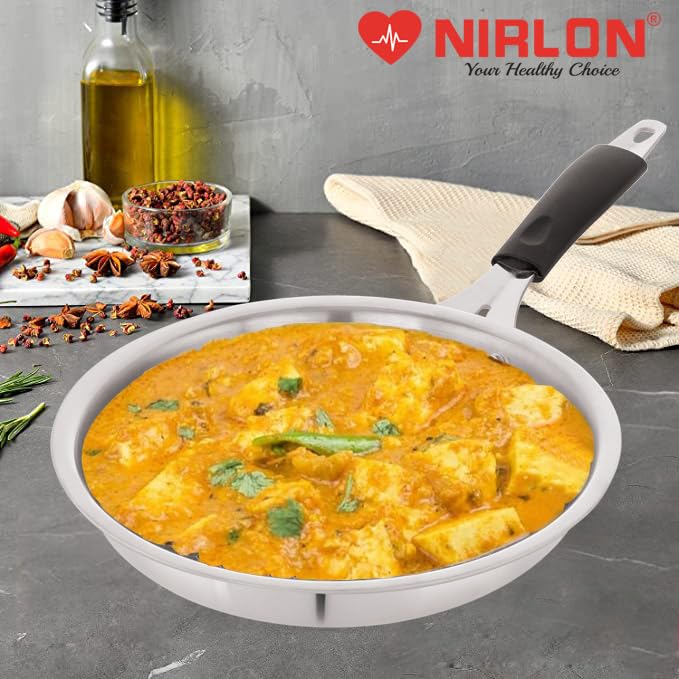Image of NIRLON Prima Honeycomb Stick Free Triply Stainless Steel Cookware Combo Set of 3Pc |Flat Tawa29cm /Fry Pan 24cm /Deep Kadai 24cm-2.6Ltr|Induction and Gas Stove Friendly