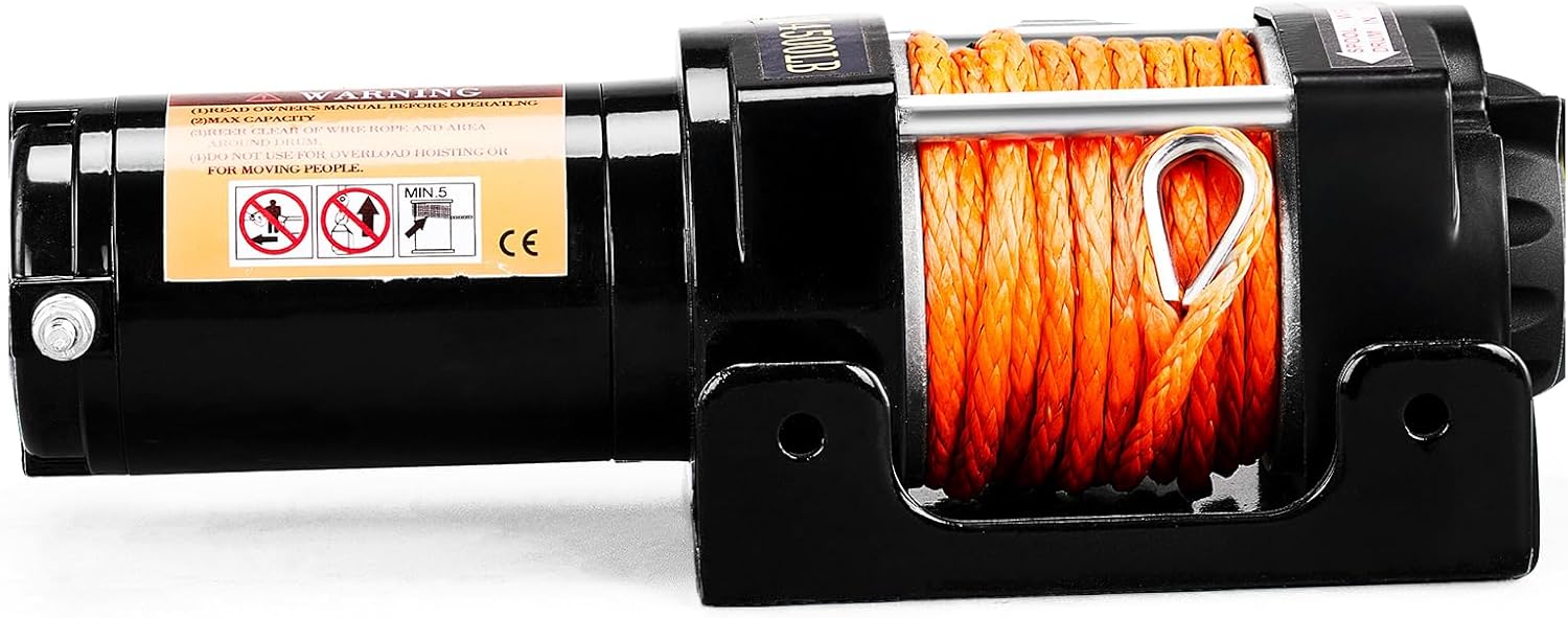 AutoForever 4500lb Electric Winch with Synthetic Rope,12V DC ATV UTV Winch with Both Wireless Handheld Remote and Corded Control,IP67 Waterproof Portable Power Winch for Off-Road Recovery, Towing,Boat