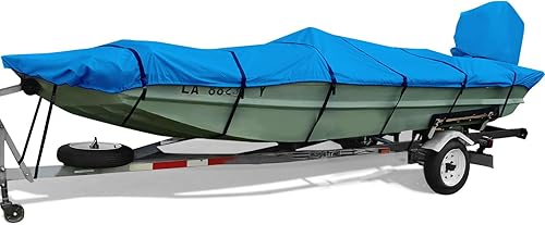 Jon - Funda para barco de 18 pies, 900D resistente al agua, remolcable Jon Boat de 18 pies con cubierta de motor, lona de grado marino, azul